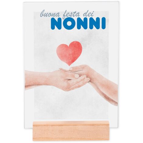 Lupia - Portafoto Targa 15x20 cm FESTA DEI NONNI con protezione in Vetro e supporto da tavolo in legno, senza Cornice, Idea Regalo con Scatola e poster grafica per la festa dei nonni