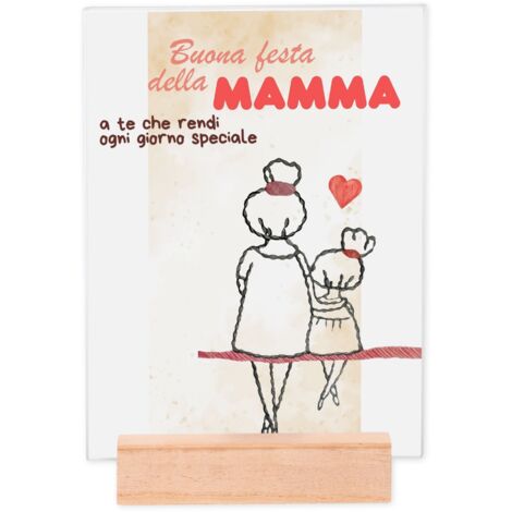 Lupia - Portafoto Targa 15x20 cm MAMMA SPECIALE con protezione in Vetro e supporto da tavolo in legno, senza Cornice, Idea Regalo con Scatola e poster grafica per la festa della mamma
