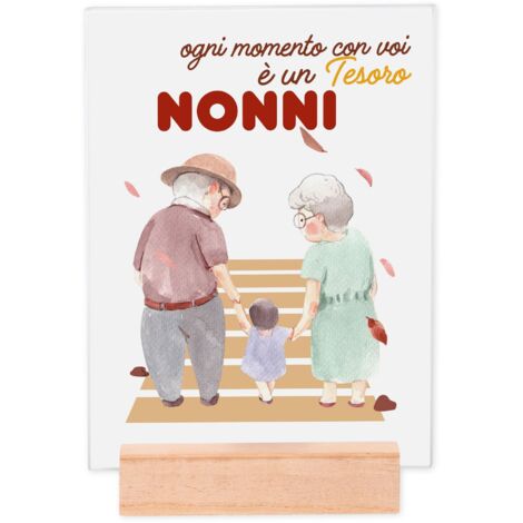 Lupia - Portafoto Targa 15x20 cm TESORO DEI NONNI con protezione in Vetro e supporto da tavolo in legno, senza Cornice, Idea Regalo con Scatola e poster grafica per la festa dei nonni