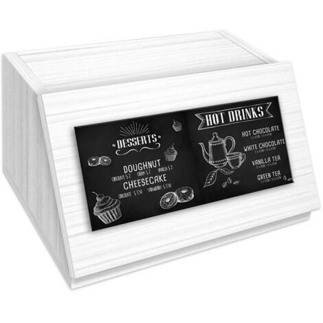 Lupia - Portapane White BLACKBOARD, Fibra di Legno Decorata, Ampio e Aerato, Conservazione Cibo Secco, Ideale Cassetta per Pane, Panini e Baguette, Bianco, Legno, 40x20x30 cm