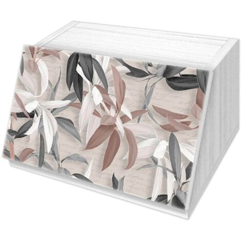 Lupia - Portapane White LEAVES MIX foglie tropicali grigio tortora, Conserva Freschezza Pane, Versatile per Cibo Secco, Design Unico, Apertura frontale con Aerazione, 40x20x30cm, Chiaro, Legno