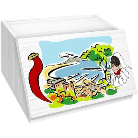 Lupia - Portapane White NAPOLI CARTOON 40x20x30cm, Conserva Freschezza Pane, Versatile per Cibo Secco, Design Unico, Apertura frontale con Aerazione, Chiaro, Legno