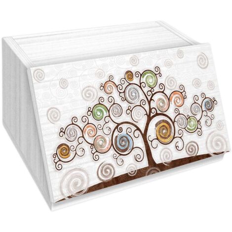 Lupia - Portapane White NEW TREE WHITE Albero della Vita, Conserva Freschezza Pane, Versatile per Cibo Secco, Design Unico, Apertura frontale con Aerazione, 40x20x30cm, Chiaro, Legno