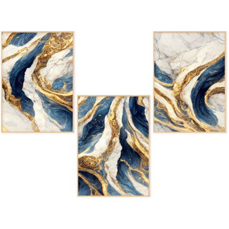 Lupia POSTER Set 3 stampe da parete FLUID 3 A3 29,7x42 cm ART PRINTS METAL finitura metallizzata per soggiorno, camera da letto, cucina, astratti alta qualita', SENZA CORNICE