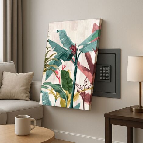 Lupia - Quadro Copri Cassaforte Tela BANANA LEAVES BEIGE, decorazione moderna per nascondere Quadri Elettrici, Contatori, Modem, Cotone con Telaio Legno, varie dimensioni senza cerniera 50x40 cm