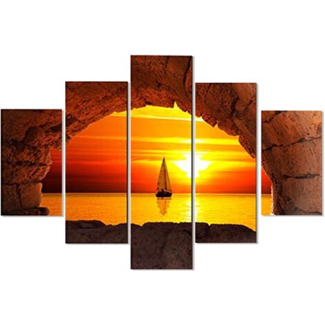 Lupia - Quadro Moderno 5 Pezzi in Legno, VOGUE Finestra in tramonto, Stampe Artistiche Digitali ad Alta Risoluzione, per Soggiorno, Camera da Letto, Ufficio, Hotel, Multicolore, 66x115 cm, Legno
