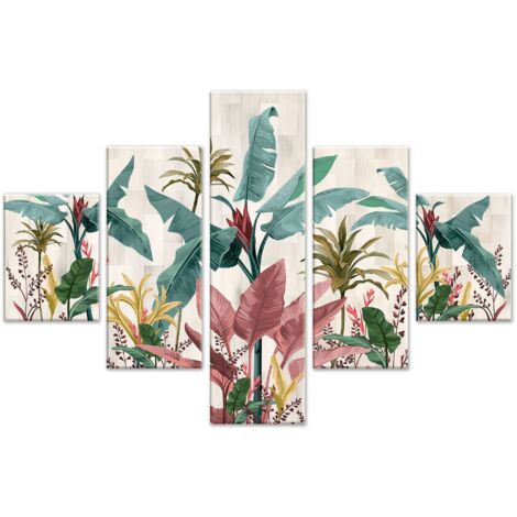 Lupia - Quadro moderno 5 pezzi su tela pvc, Grande Vogue, BANANA LEAVES BEIGE, 105x160 cm, Stampe ad alta risoluzione, Facili da appendere, Ideale per soggiorno, camera da letto, Made in Italy
