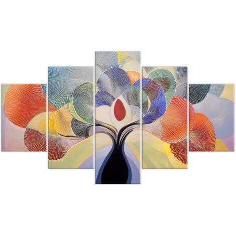 Lupia - Quadro moderno 5 pezzi su tela pvc, Grande Vogue, TREE GRAND LEAVES, 105x160 cm, Stampe ad alta risoluzione, Facili da appendere, Ideale per soggiorno, camera da letto, albero della vita