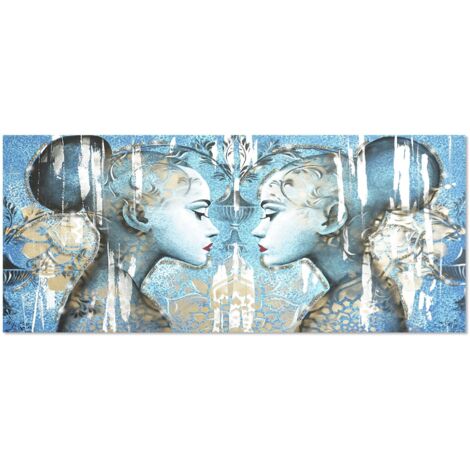 Lupia - Quadro Moderno BRILLANT con Glitter PROFILI  Stampa su Tela Poliestere  Decorazione Artigianale Italiana, Arte da Parete per Soggiorno e Ufficio  52x122 cm, telaio Legno