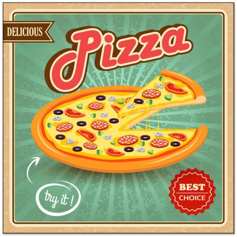 Lupia - Quadro moderno Canvas World DELICIOUS PIZZA 30x30 cm, Stampa su Tela, Telaio in Fibra di Legno, Stampa Stile Vintage, Decorazione Cucina Sala da Pranzo bar hotel ristorante pizzeria, Retrò