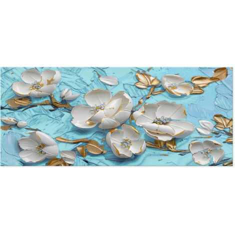 Lupia - Quadro moderno Canvas World FLOWERS WHITE TIFFANY 52x122 cm, Stampa su Tela effetto Pennellate tridimensionale, Telaio in Legno, per soggiorno capezzale camera da letto ufficio fiori bianchi o