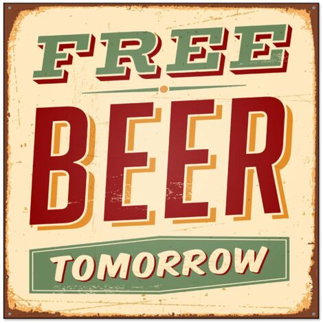 Lupia - Quadro moderno Canvas World FREE BEER 30x30 cm, Stampa su Tela, Telaio in Fibra di Legno, Stampa Stile Vintage, Decorazione Cucina Sala da Pranzo bar hotel ristorante pizzeria, Retrò