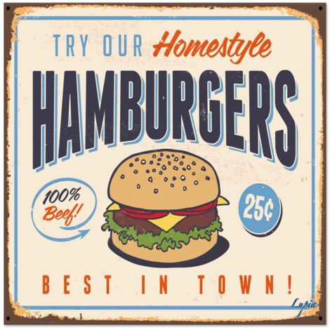 Lupia - Quadro moderno Canvas World HAMBURGERS 30x30 cm, Stampa su Tela, Telaio in Fibra di Legno, Stampa Stile Vintage, Decorazione Cucina Sala da Pranzo bar hotel ristorante pizzeria, Retrò