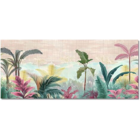 Lupia - Quadro moderno Canvas World JUNGLE PASTEL COLOR, Stampa su Tela PVC, Telaio in Fibra di Legno, Foglie colorate tropicali, 52x122 cm, per soggiorno capezzale camera da letto, ufficio