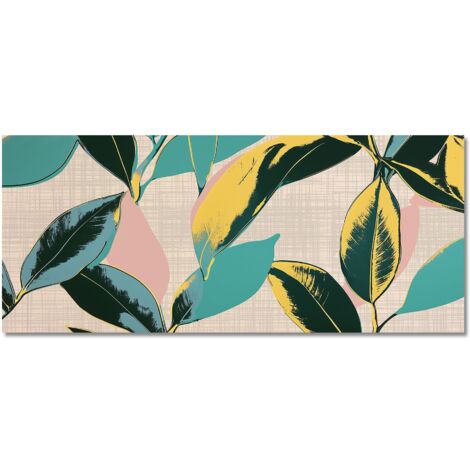 Lupia - Quadro moderno Canvas World LEAVES CARTOON PINK, Stampa su Tela PVC, Telaio in Fibra di Legno, effetto marmo, 52x122 cm, per soggiorno capezzale camera da letto, ufficio