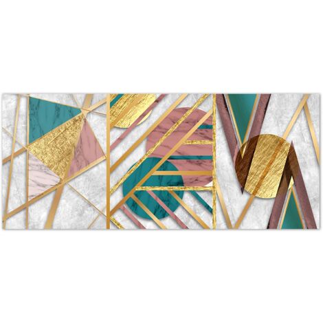 Lupia - Quadro Moderno Canvas World  Stampa su Tela PVC  Geometrie Astratte in Verde, Rosa e Oro  Telaio in Fibra di Legno, 52x122 cm, per soggiorno, capezzale camera da letto, ufficio