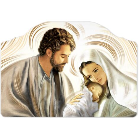 Lupia - Quadro Moderno Capezzale NATIVITY BROWN Sacra Famiglia, Stampa Artigianale Made in Italy, Adatto a Tutti gli Stili, Multicolore, 46x65 cm, Legno