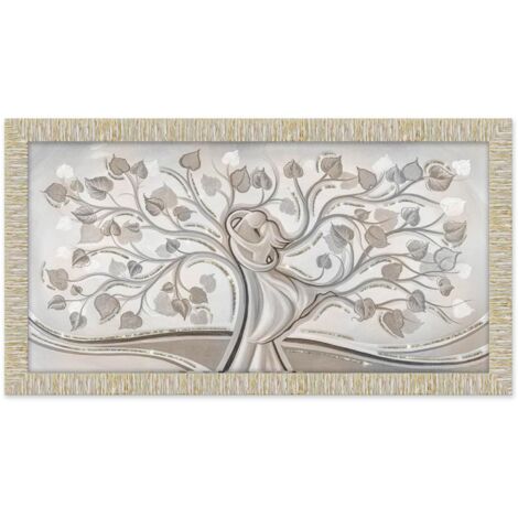 Lupia - Quadro Moderno con Cornice Bianca Oro, Stampa su Legno con Glitter, GIOVY ALBERO ABBRACCIO MIX, tema amore e famiglia, per Soggiorno, Camera da Letto, Ufficio, 60x110 cm, Made in Italy