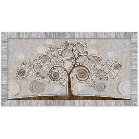 Lupia - Quadro Moderno con Cornice GIOVY Bianca Argento, TREE MIX, Stampa su Pannello in Legno con Glitter, Adatto per Soggiorno, Camera da Letto, Cucina, Ufficio, 60x110 cm, tema Albero della Vita