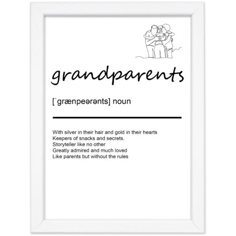 Lupia - Quadro Moderno con Cornice OPTICAL in Legno Sottile Nera o Bianca 15x20 cm, Poster con disegno in Stile Lineare e descrizione della Parola con testo in lingua inglese Bianco - Grandparents