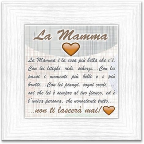 Lupia - Quadro Moderno con mattonella Ceramica stampata, cornice shabby Boston 30x30 cm CUORE DI MAMMA cornice Boston White