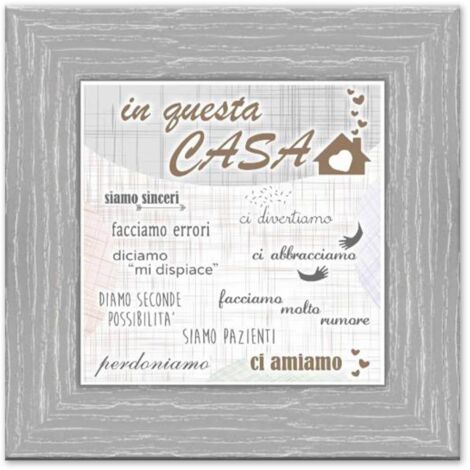Lupia - Quadro Moderno con mattonella Ceramica stampata, cornice shabby Boston 30x30 cm IN QUESTA CASA cornice Boston Grey