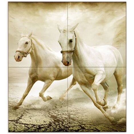 Lupia - Quadro moderno grande su tela WALL 160x160 cm ANIMALI CAVALLI BROWN, set 4 pz tele 80x80 cm per soggiorno camera da letto