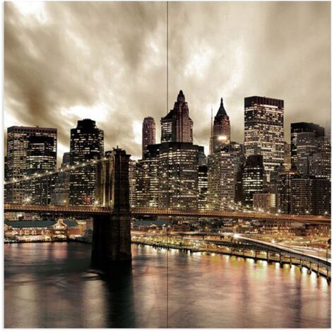 Lupia - Quadro moderno grande su tela WALL 2x2 m CITTA BRIDGE AT NIGHT, set 4 pz tele 1x1 m per soggiorno camera da letto