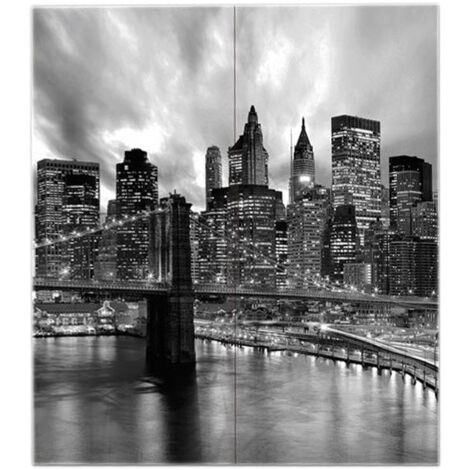 Lupia - Quadro moderno grande su tela WALL 2x2 m CITTA MANHATTAN BLACK, set 4 pz tele 1x1 m per soggiorno camera da letto