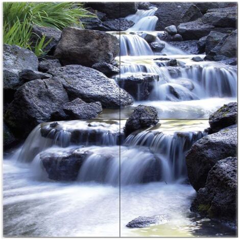 Lupia - Quadro moderno grande su tela WALL 2x2 m PAESAGGI MISTY WATERFALLS, set 4 pz tele 1x1 m per soggiorno camera da letto
