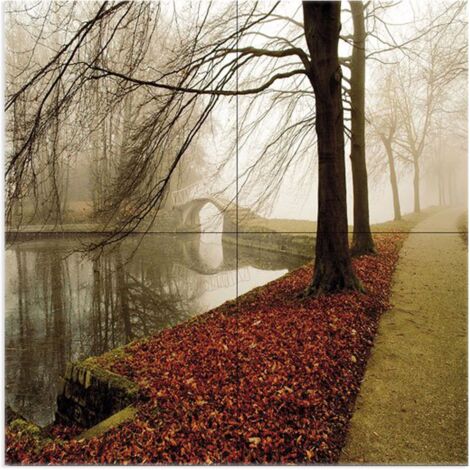 Lupia - Quadro moderno grande su tela WALL 2x2 m PAESAGGI RIVER BRIDGE, set 4 pz tele 1x1 m per soggiorno camera da letto