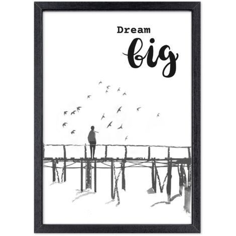 Lupia - Quadro Moderno in legno mdf con Cornice OPTICAL in Legno Sottile Nera DREAM BIG 52x72 cm, Poster con Frasi motivazionali, decorazione arredo Casa, Ufficio, Regalo, Pronto da Appendere