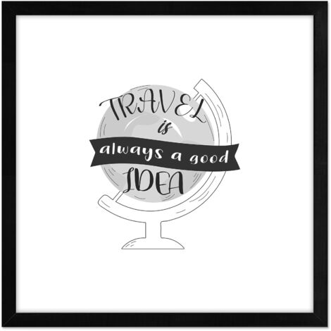Lupia - Quadro Moderno in legno mdf con Cornice OPTICAL in Legno Sottile Nera TRAVEL IS 32x32 cm, Poster con Frasi motivazionali, decorazione arredo Casa, Ufficio, Regalo, Pronto da Appendere