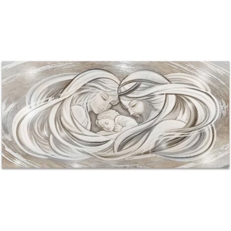 Lupia - Quadro moderno MONDIE' poster su legno con lamina argento cm 31x66 SACRA FAMIGLIA 1 MIX capezzale, soggiorno, camera da letto