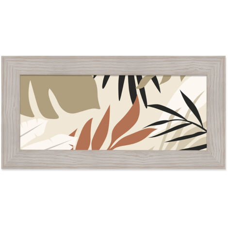 Lupia - Quadro moderno, per soggiorno camera da letto, con cornice BOSTON colore BEIGE, 28x57 cm, LARGE TROPICAL stampa su pannello in legno, stile tropicale