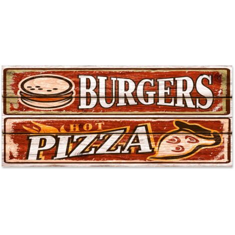Lupia - Quadro moderno Stampa su Legno MDF BOARD 40x90 cm, stile stampa su assi legno, Per Soggiorno, bar, cucina, caffetteria, pub BURGERS PIZZA