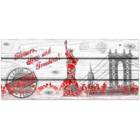 Lupia - Quadro moderno Stampa su Legno MDF BOARD 40x90 cm, stile stampa su assi legno, Per Soggiorno, bar, cucina, caffetteria, pub FLOWERS LIBERTY WHITE