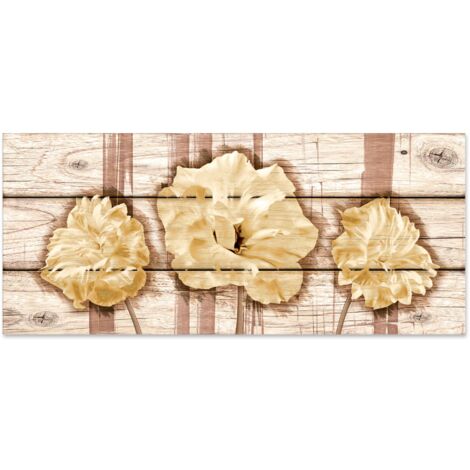 Lupia - Quadro moderno Stampa su Legno MDF BOARD 40x90 cm, stile stampa su assi legno, Per Soggiorno, bar, cucina, caffetteria, pub GARDENIAS BROWN