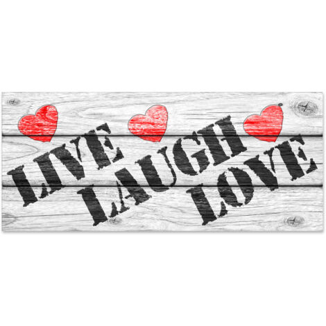 Lupia - Quadro moderno Stampa su Legno MDF BOARD 40x90 cm, stile stampa su assi legno, Per Soggiorno, bar, cucina, caffetteria, pub LIVE LAUGH LOVE WHITE