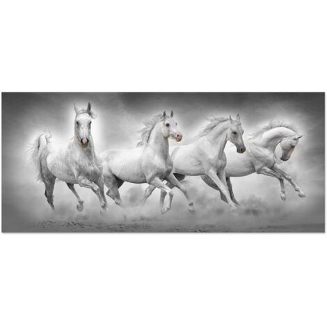 Lupia - Quadro moderno Stampa su Tela tema natura CANVAS WORLD 52x122 cm FOUR HORSES per soggiorno, capezzale camera da letto, ufficio