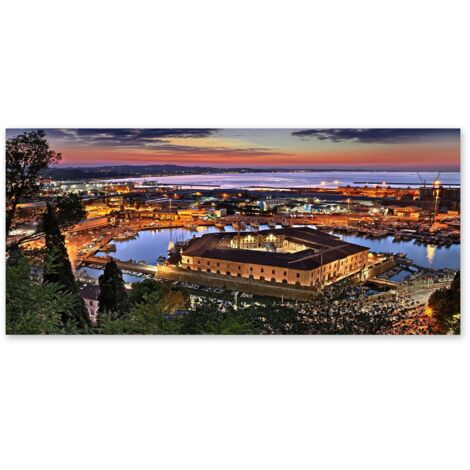 Lupia - Quadro moderno su Tela Canvas DEEP 65X143 cm, con paesaggi e localismi italiani, per casa, soggiorno, capezzale camera da letto, hotel, ufficio, ANCONA - MOLE VANVITELLIANA