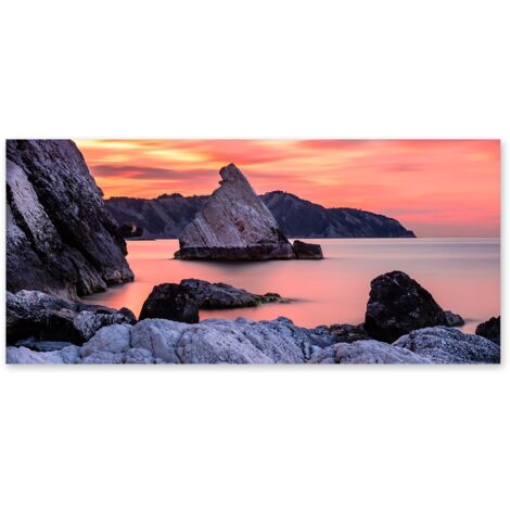Lupia - Quadro moderno su Tela Canvas DEEP 65X143 cm, con paesaggi e localismi italiani, per casa, soggiorno, capezzale camera da letto, hotel, ufficio, ANCONA - TRAMONTO BAIA DI PORTONOVO