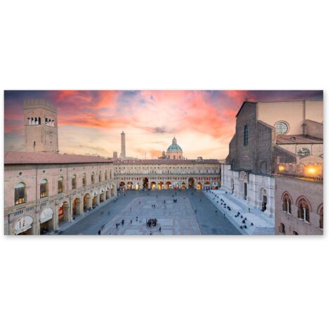 Lupia - Quadro moderno su Tela Canvas DEEP 65X143 cm, con paesaggi e localismi italiani, per casa, soggiorno, capezzale camera da letto, hotel, ufficio, BOLOGNA - PIAZZA MAGGIORE