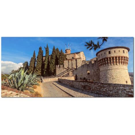 Lupia - Quadro moderno su Tela Canvas DEEP 65X143 cm, con paesaggi e localismi italiani, per casa, soggiorno, capezzale camera da letto, hotel, ufficio, BRESCIA - CASTELLO MEDIEVALE