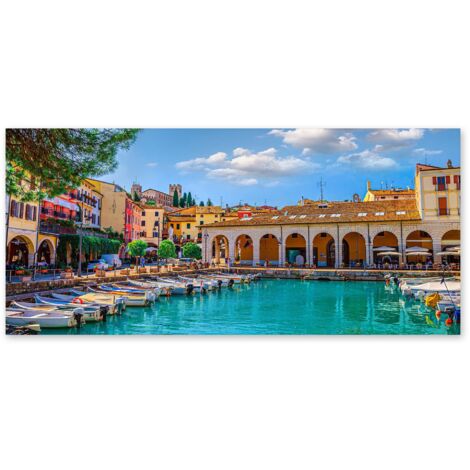 Lupia - Quadro moderno su Tela Canvas DEEP 65X143 cm, con paesaggi e localismi italiani, per casa, soggiorno, capezzale camera da letto, hotel, ufficio, BRESCIA - PORTO VECCHIO DI DESENZANO