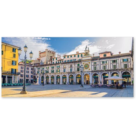 Lupia - Quadro moderno su Tela Canvas DEEP 65X143 cm, con paesaggi e localismi italiani, per casa, soggiorno, capezzale camera da letto, hotel, ufficio, BRESCIA - TORRE DELL'OROLOGIO