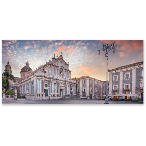 Lupia - Quadro moderno su Tela Canvas DEEP 65X143 cm, con paesaggi e localismi italiani, per casa, soggiorno, capezzale camera da letto, hotel, ufficio, CATANIA - DUOMO SANT'AGATA
