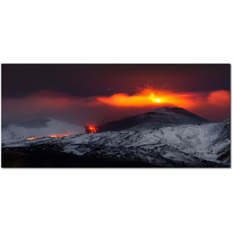 Lupia - Quadro moderno su Tela Canvas DEEP 65X143 cm, con paesaggi e localismi italiani, per casa, soggiorno, capezzale camera da letto, hotel, ufficio, CATANIA - ETNA INNEVATA