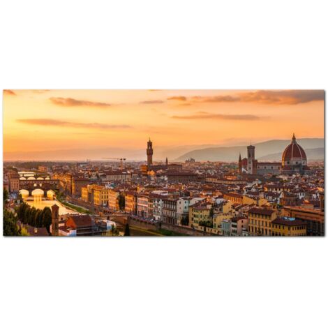 Lupia - Quadro moderno su Tela Canvas DEEP 65X143 cm, con paesaggi e localismi italiani, per casa, soggiorno, capezzale camera da letto, hotel, ufficio, FIRENZE - PANORAMA CITY BROWN