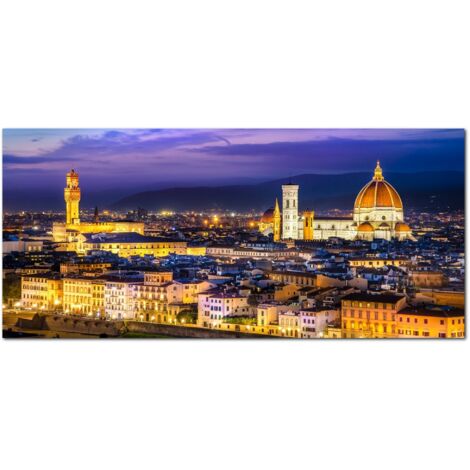 Lupia - Quadro moderno su Tela Canvas DEEP 65X143 cm, con paesaggi e localismi italiani, per casa, soggiorno, capezzale camera da letto, hotel, ufficio, FIRENZE - PANORAMA TWILIGHT
